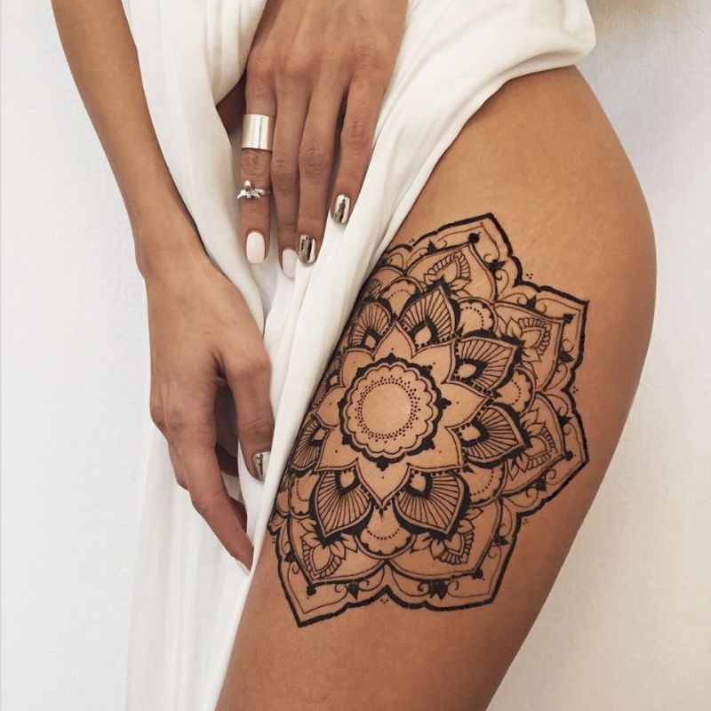 Simple Mandala Thigh Tattoo Tattoo Design