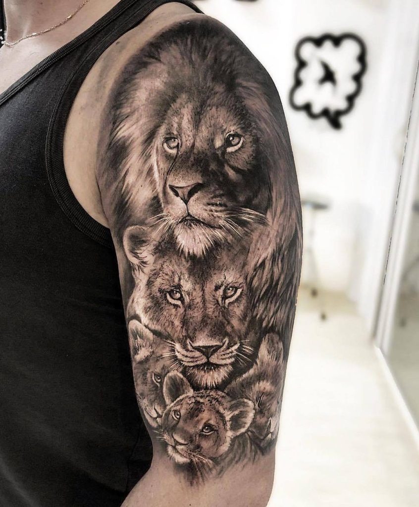 Floral and Lion Tattoo Tattoo Design
