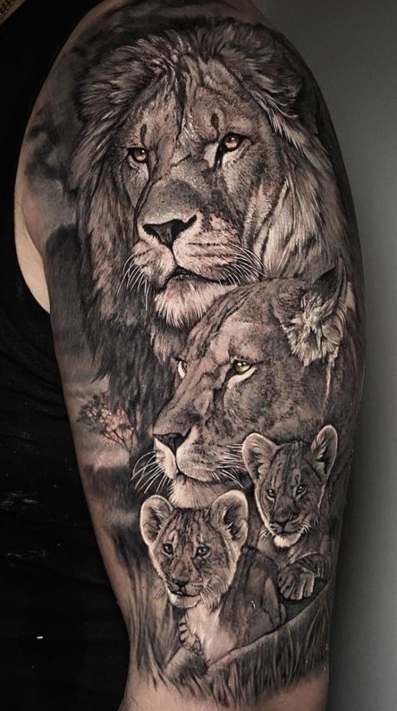 Full Sleeve Lion Family Tattoo Design Tattoo Design