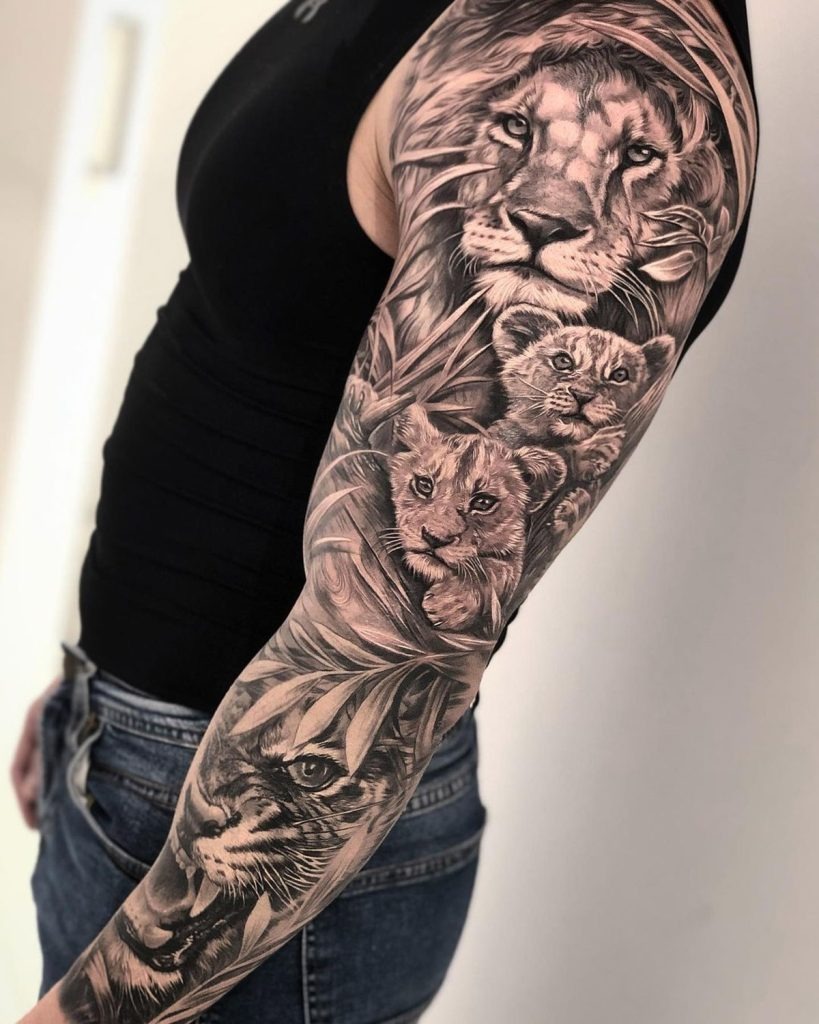 Roaring Lion and Lioness Tattoo Tattoo Design