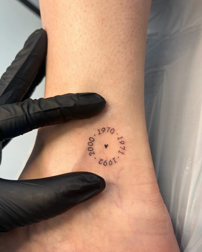 Family Birth Year Circle Tattoo with Heart Tattoo Design