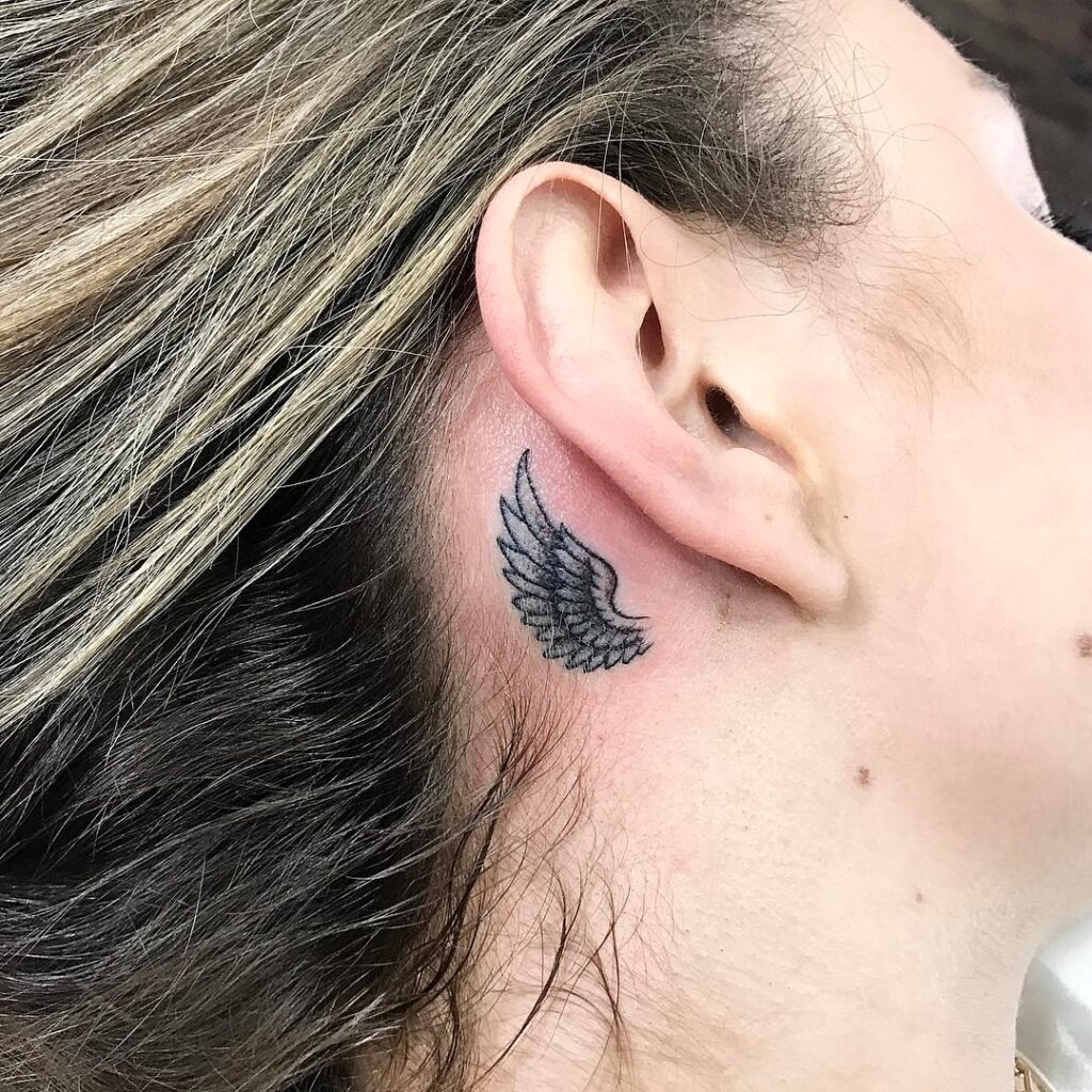 Little Angel Wing Tattoo Behind the Ear Tattoo Design