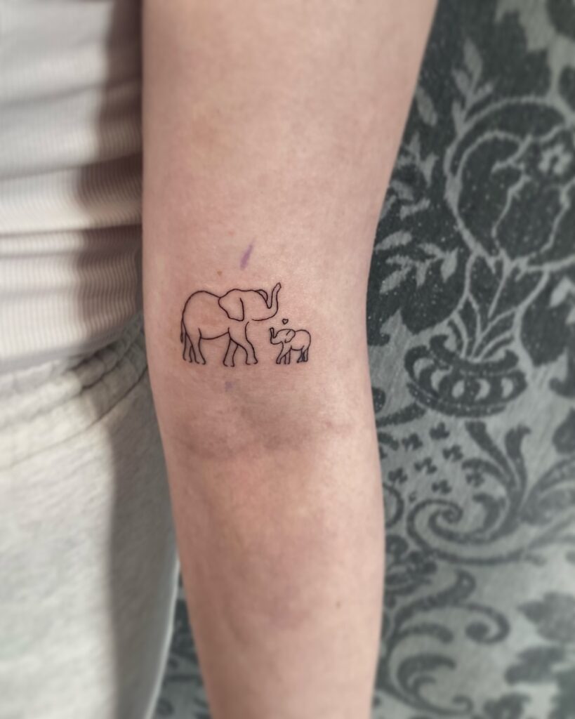 Little Mother and Baby Elephant Tattoo Tattoo Design