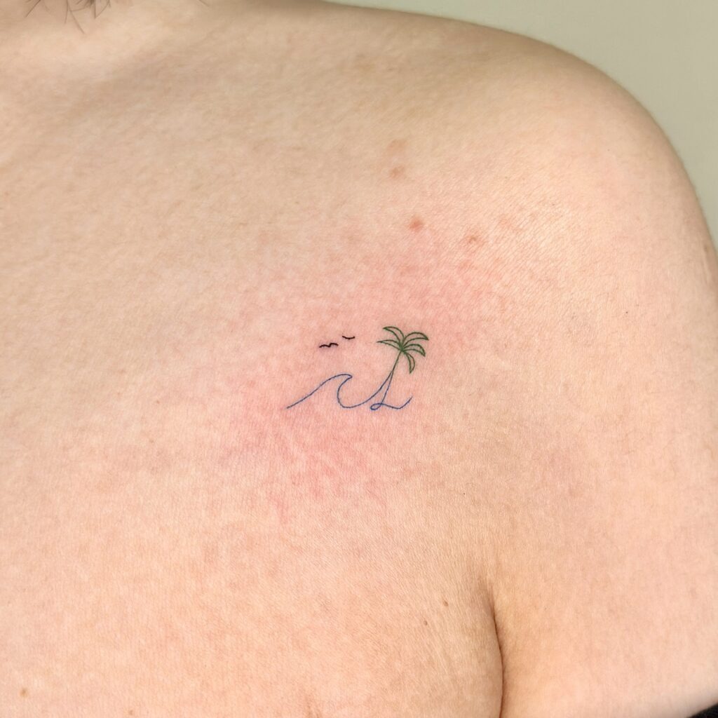 Little Palm Tree and Wave Tattoo Tattoo Design