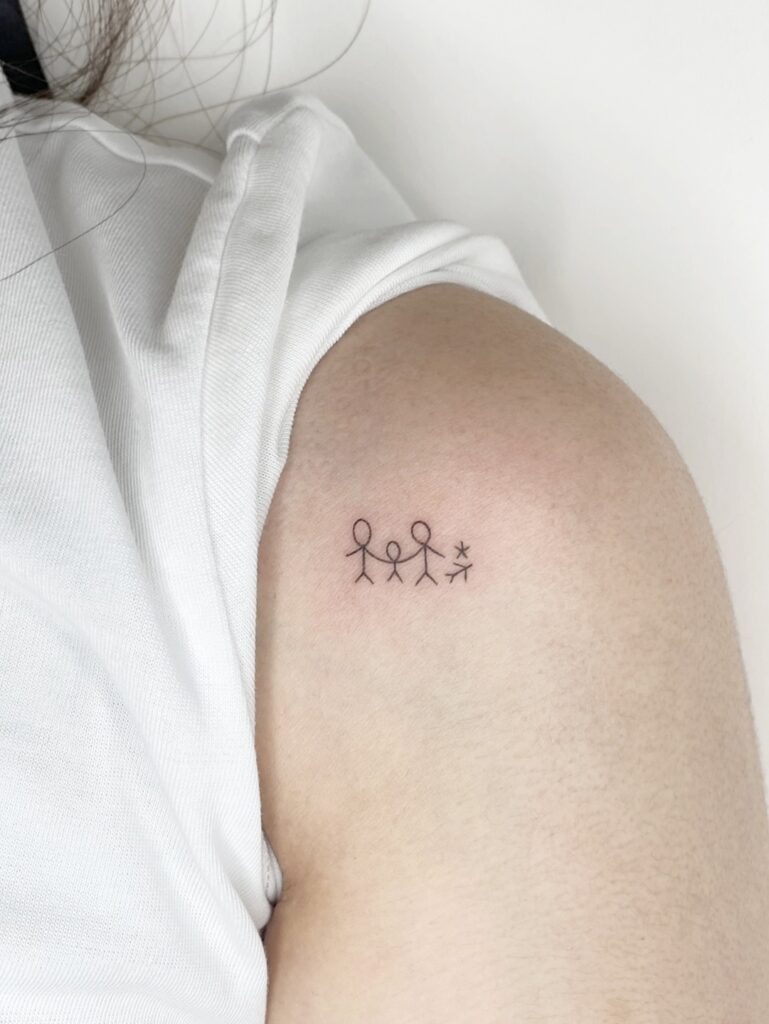 Minimalist Family and Airplane Tattoo with Star Tattoo Design