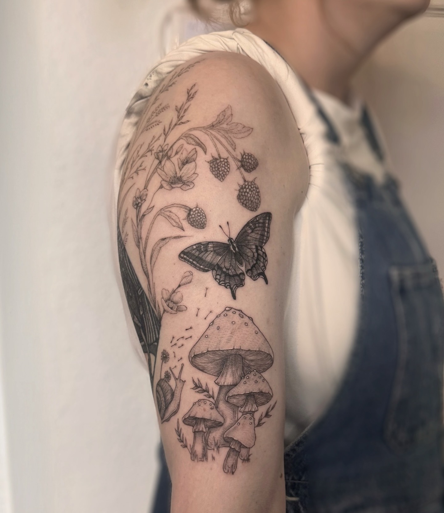 Butterfly, Mushrooms, and Wild Berries Tattoo Tattoo Design