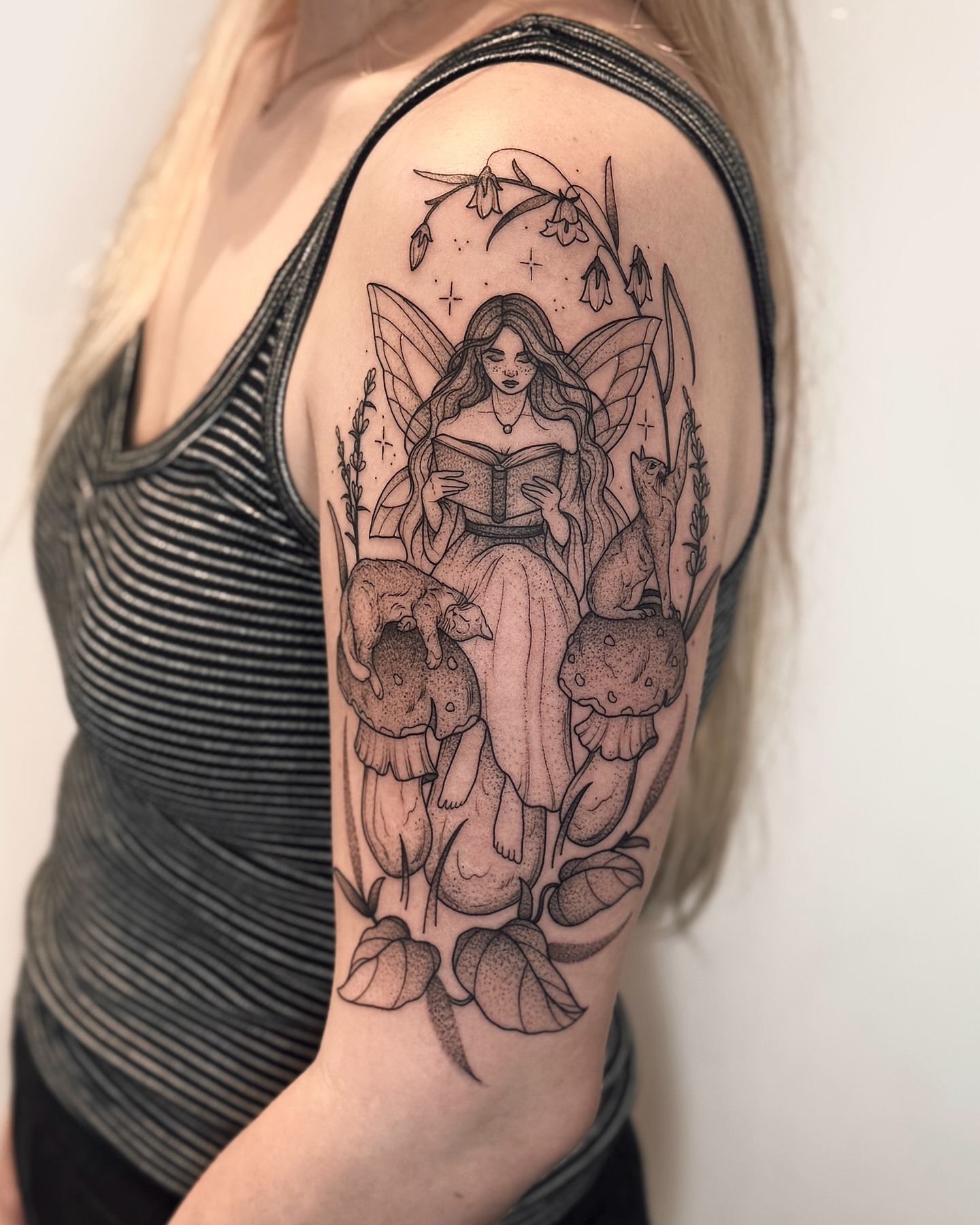 Fairy Reading Among Mushrooms Tattoo Tattoo Design