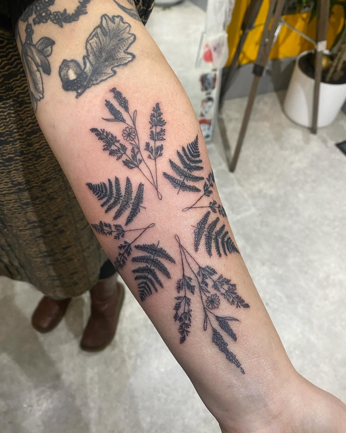 Fern, Grass, Lavender, and Daisy Tattoo Tattoo Design