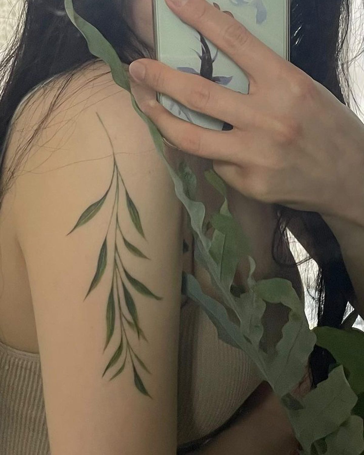 Green Leaf Branch Tattoo Tattoo Design