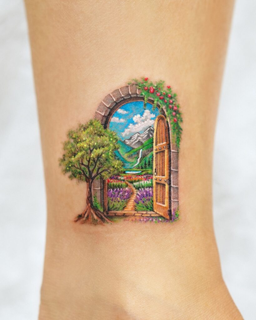 Minimal Mountain and Forest Tattoo Tattoo Design