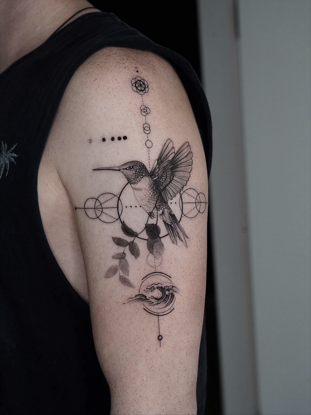 Minimal Ocean and Botanical Landscape Tattoo Tattoo Design