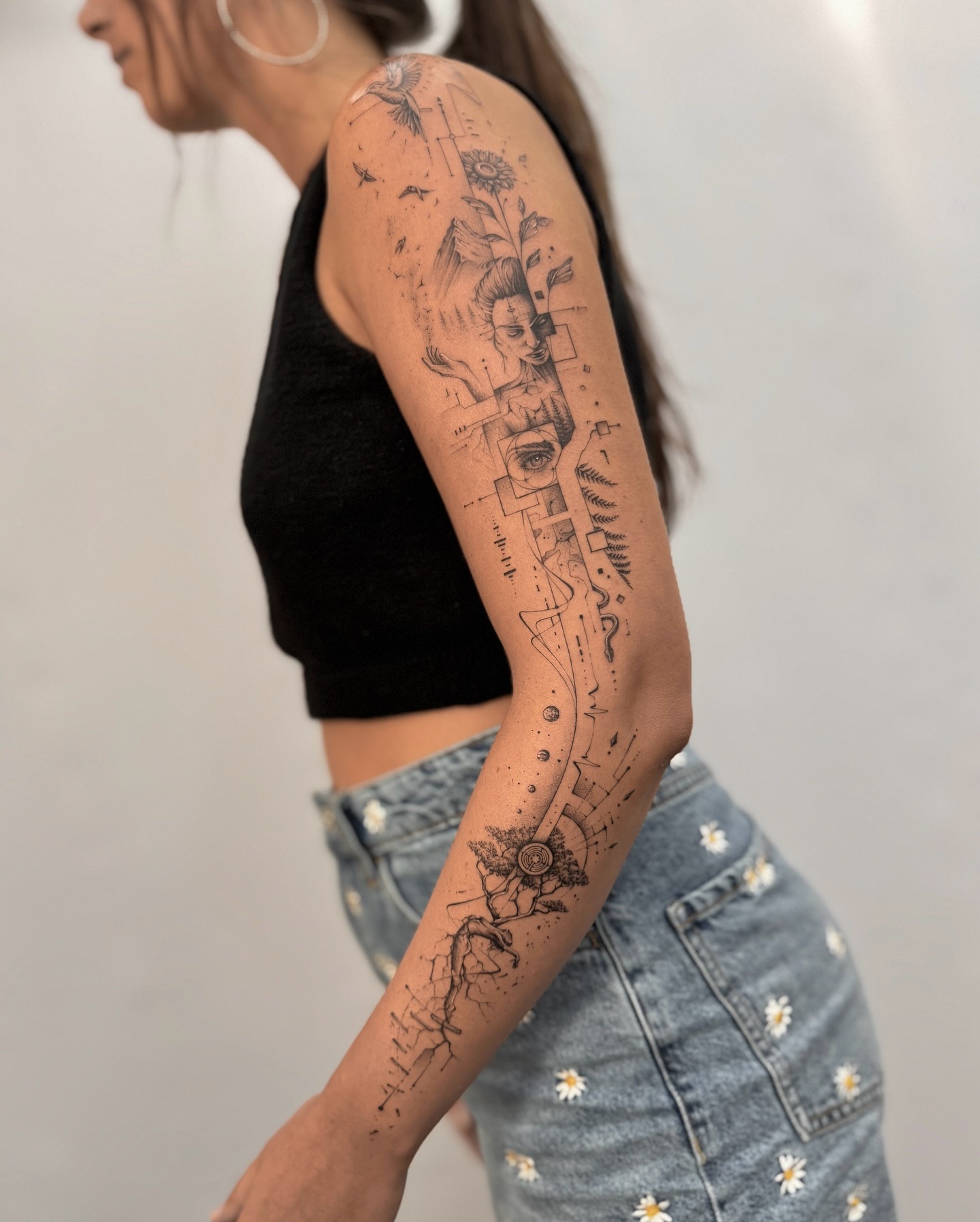 Mushrooms and Fern Dotwork Tattoo Tattoo Design