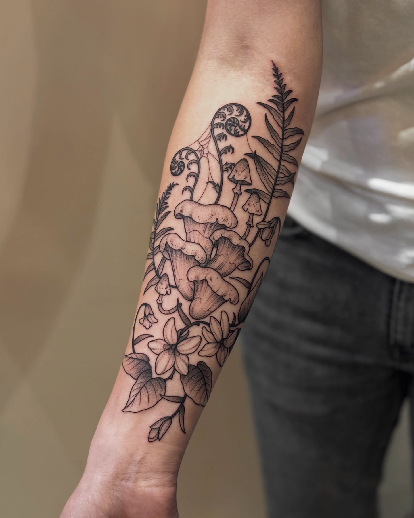 Mushrooms and Fern Forearm Tattoo Tattoo Design