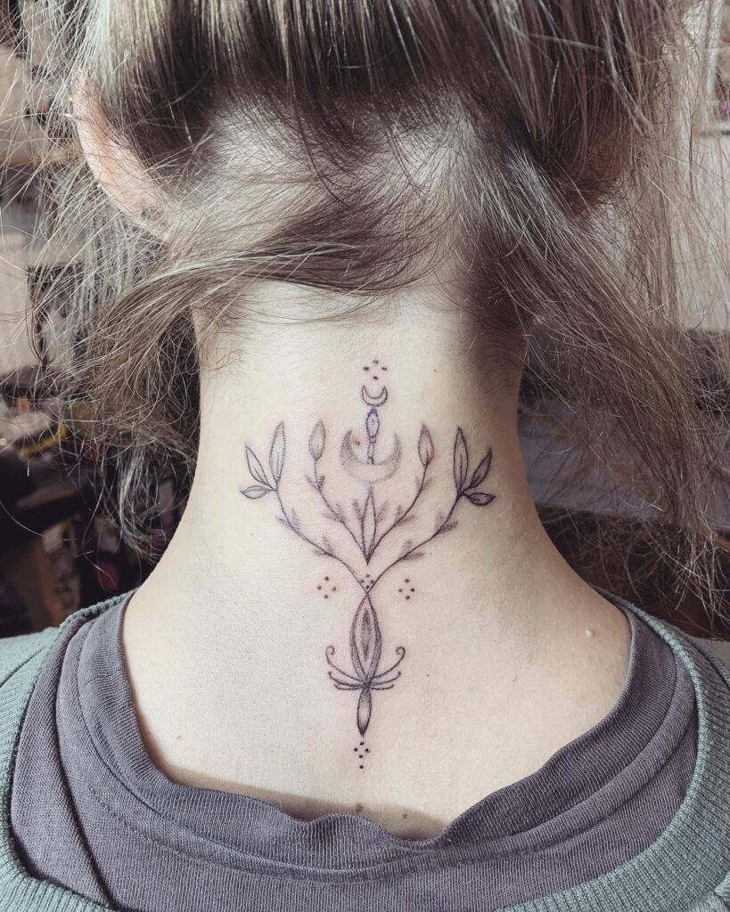 Bejeweled Ornamental Back Neck Tattoo Tattoo Design