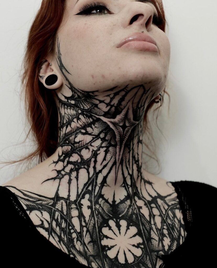 Blooming Peony Neck Tattoo with Dotwork Accents Tattoo Design