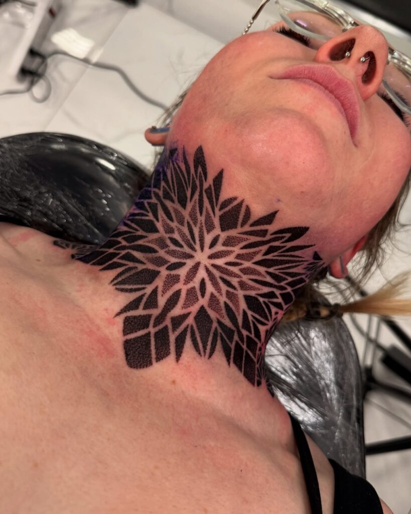 Celestial Bloom and Beast Chest-Neck Tattoo Tattoo Design
