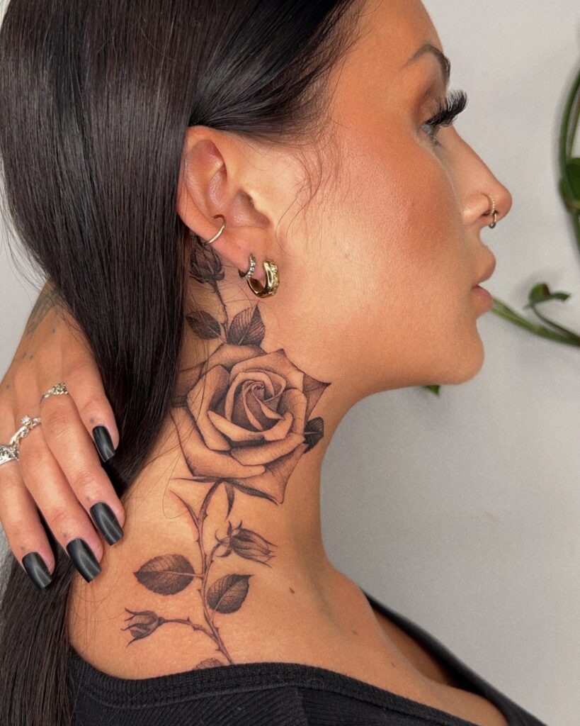 Fiery 1995 Neck Tattoo with Pentagram and Red Blast Tattoo Design