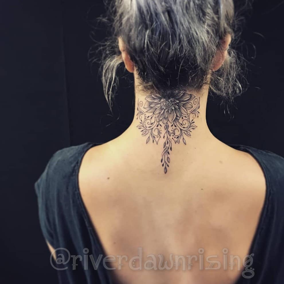 Ornate Lotus and Jewels Neck Tattoo Tattoo Design