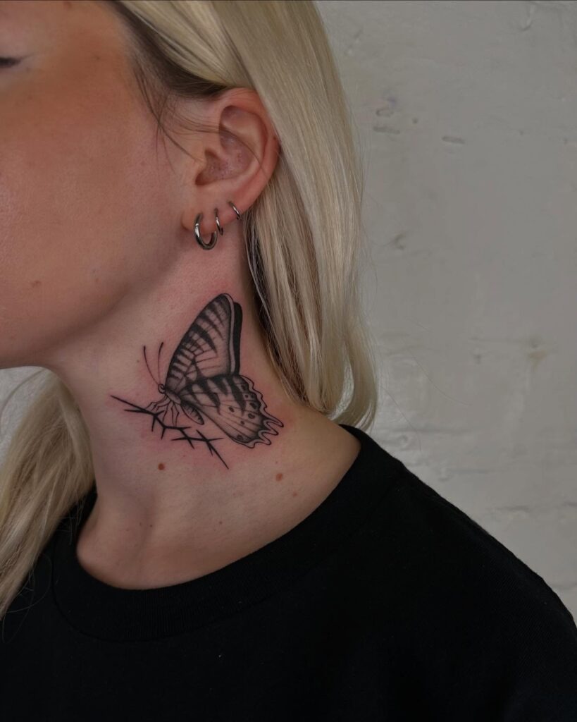 Realistic Shaded Rose Neck Tattoo Tattoo Design