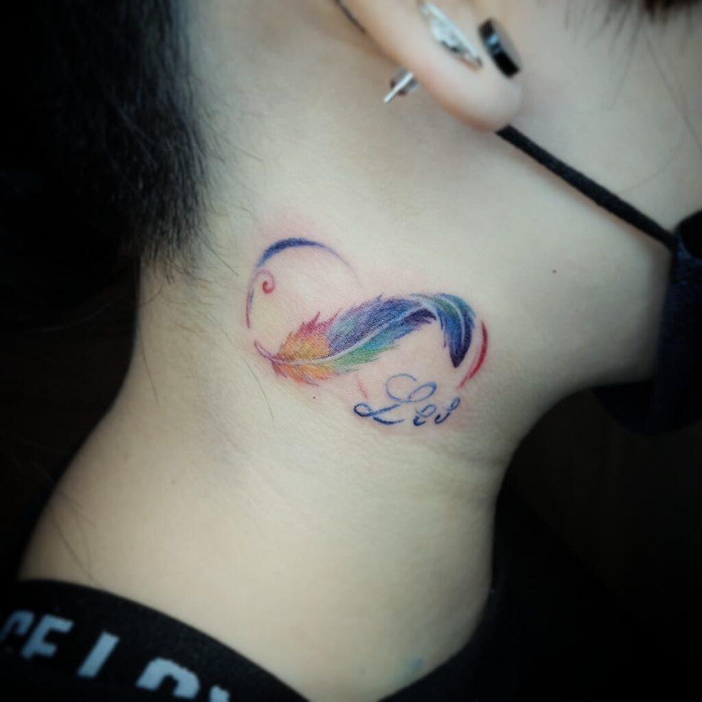 Red Dragon and Cherry Blossom Neck Tattoo Tattoo Design