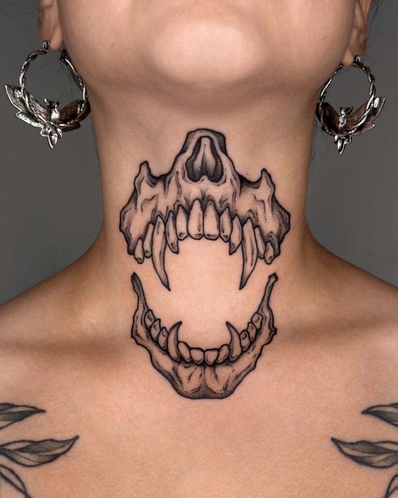 Red Ink Butterfly Neck Tattoo Tattoo Design