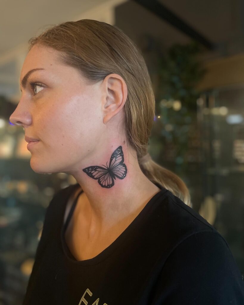 Shaded Floral Bloom Neck Tattoo Tattoo Design