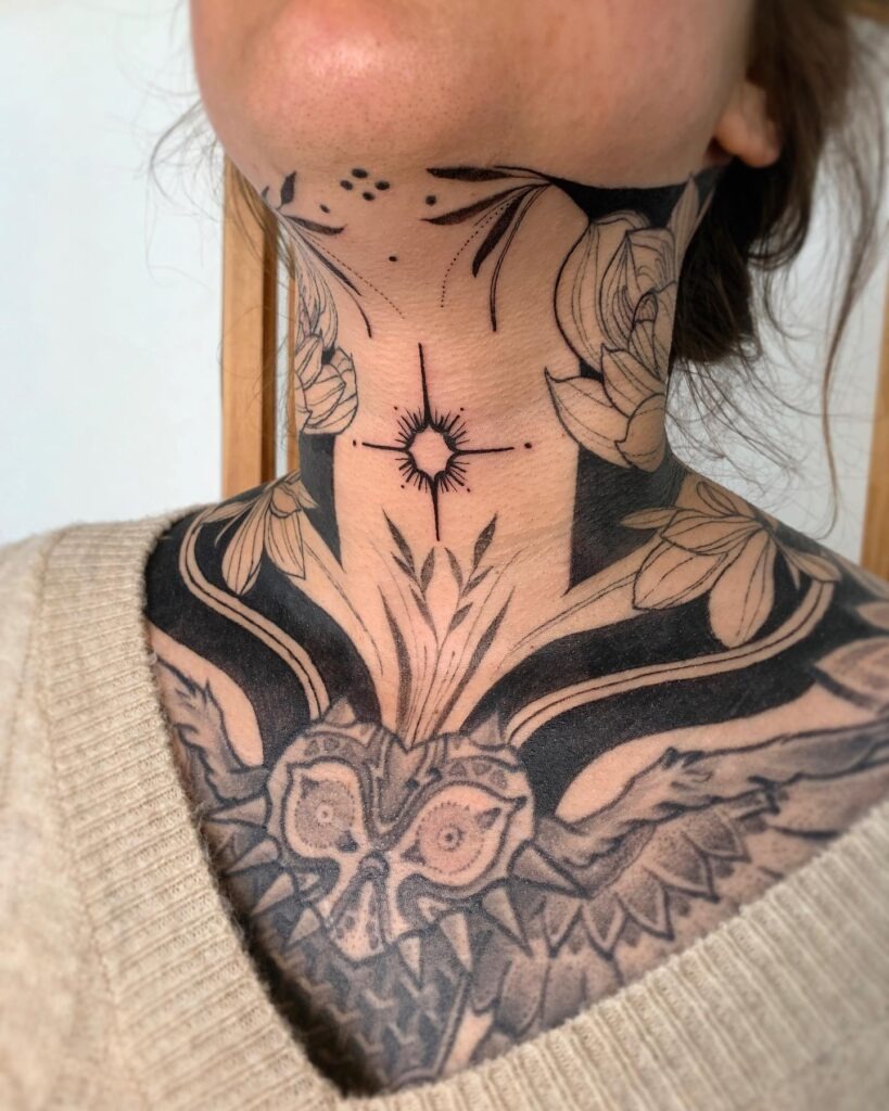 Sword and Crescent Moon Neck Tattoo Tattoo Design