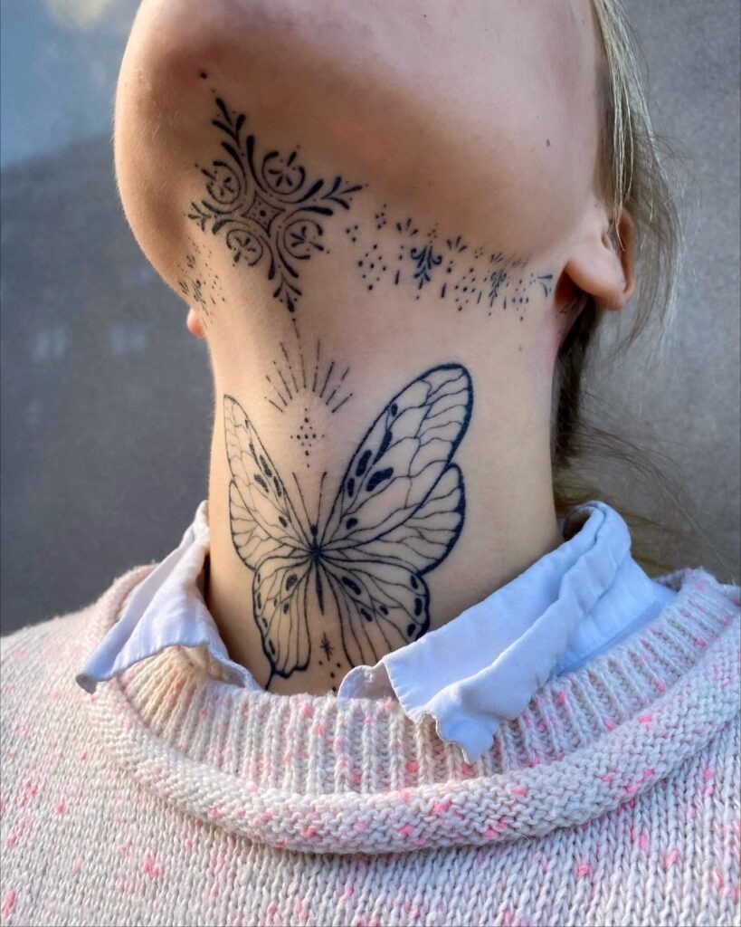 Vertical Unalome Throat Tattoo Tattoo Design