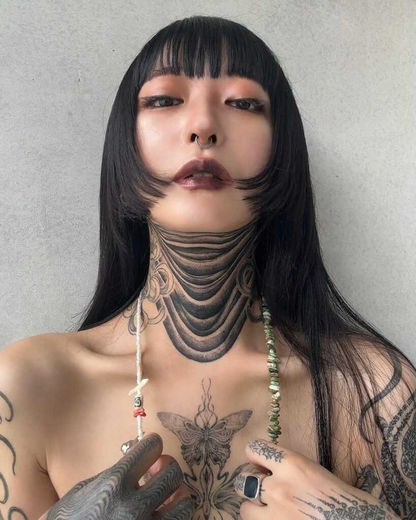 Webbed Veins and Gothic Bloom Neck Tattoo Tattoo Design