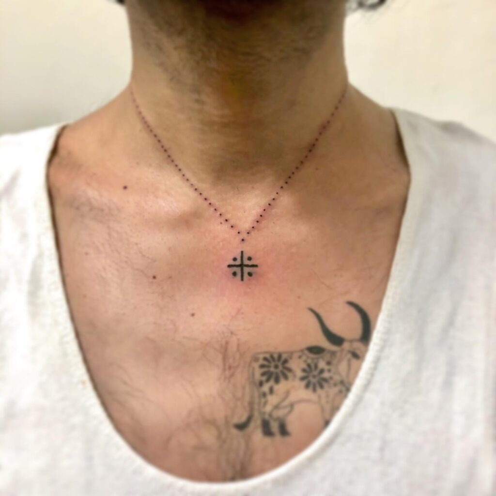 Beaded Warrior Necklace Tattoo with Demon Mask Tattoo Design