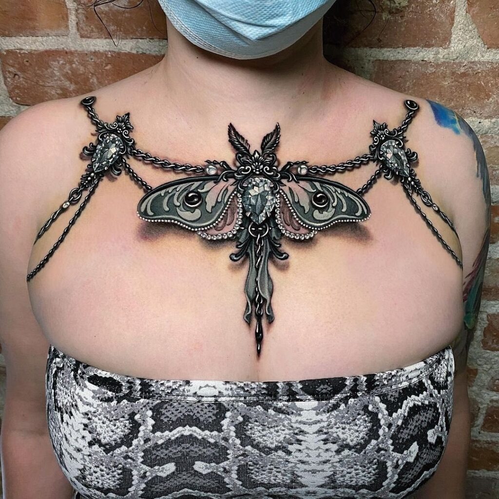 Blackberry Vine and Crescent Necklace Tattoo Tattoo Design