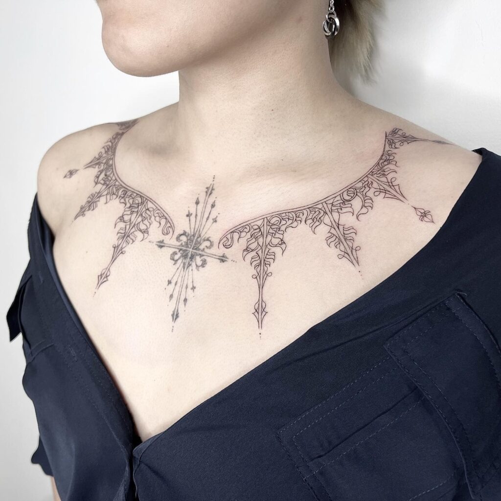 Delicate Floral Necklace Tattoo Tattoo Design