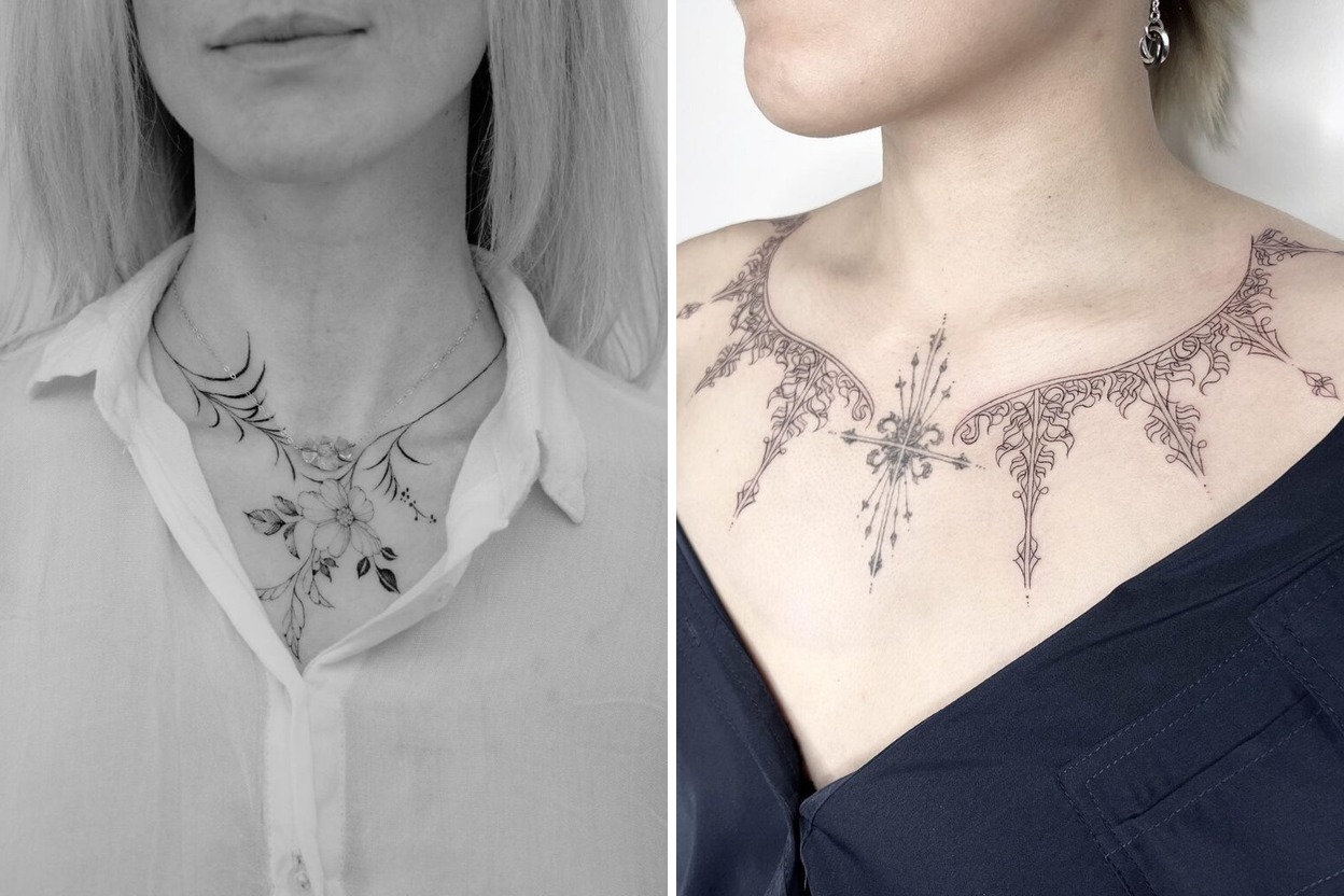 56+ Women Necklace Tattoo Ideas & Inspiration Featured Lookbook Collage
