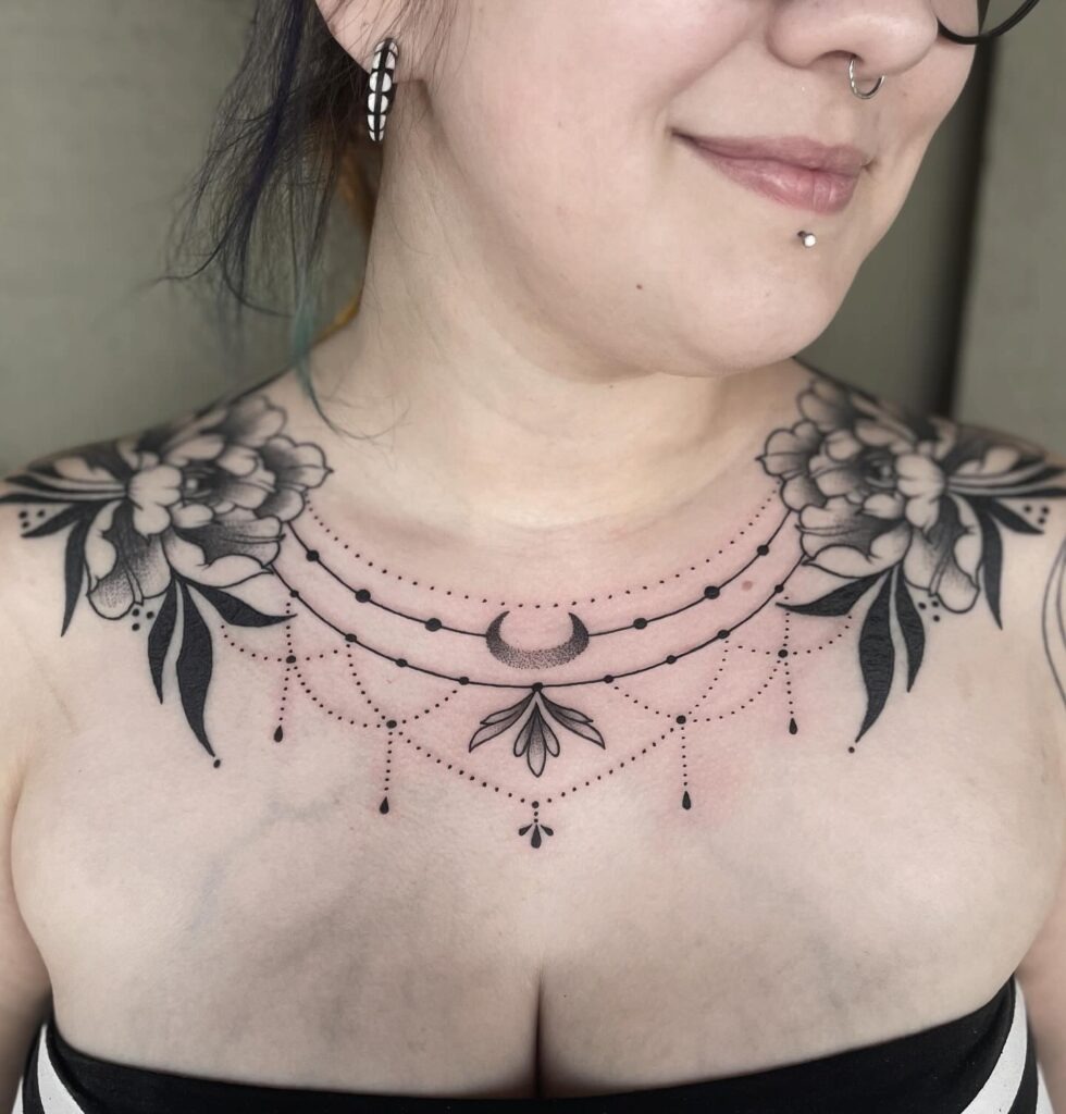 Intricate Floral Lace Necklace Tattoo Tattoo Design