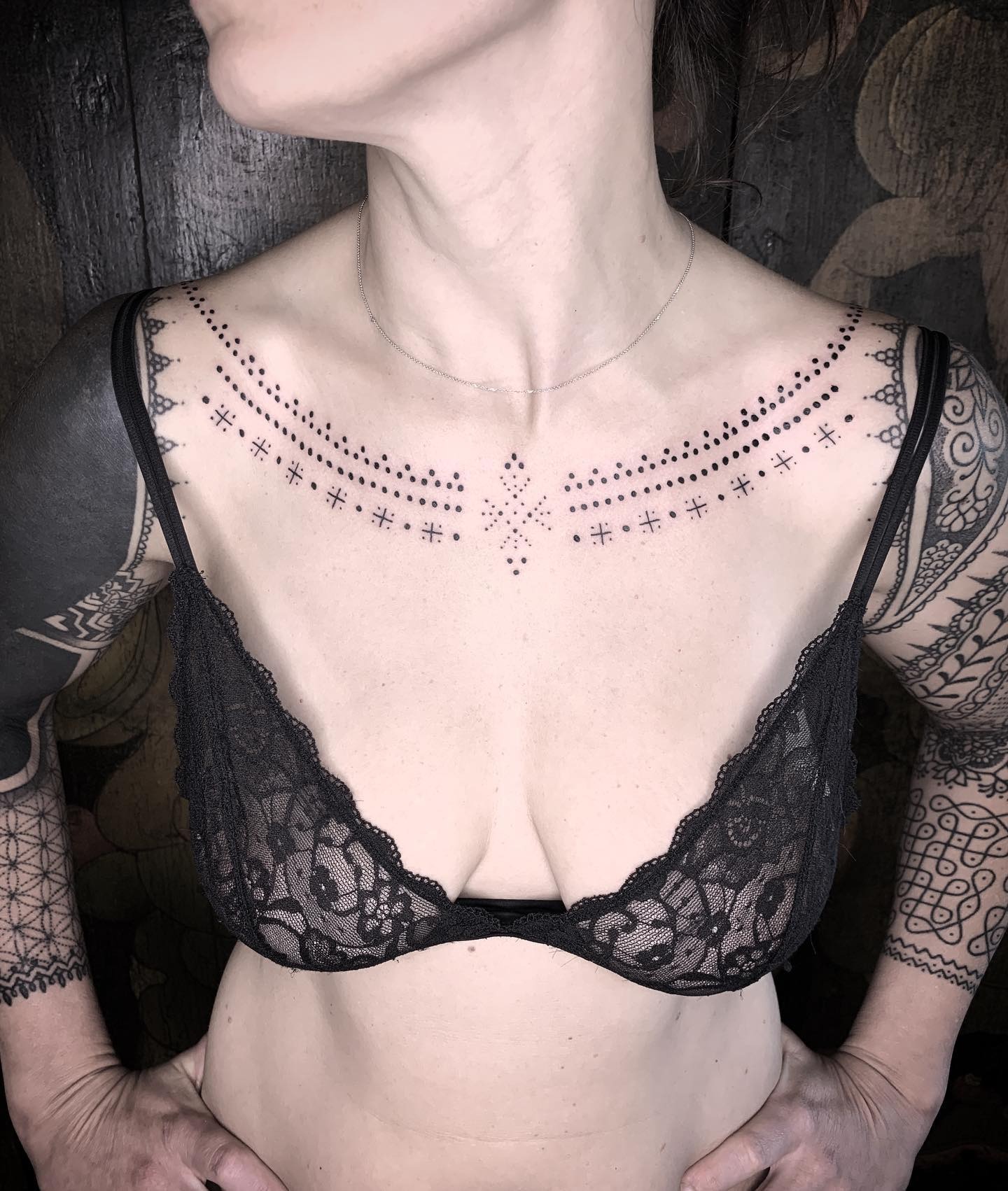 Layered Beaded Lace Necklace Tattoo Tattoo Design