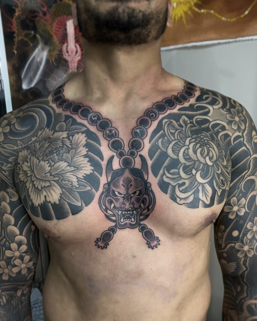 Minimal Dot Chain Necklace Tattoo with Symbol Tattoo Design