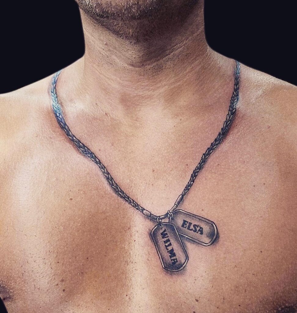 Samurai Bead Necklace Tattoo with Oni Mask Pendant Tattoo Design