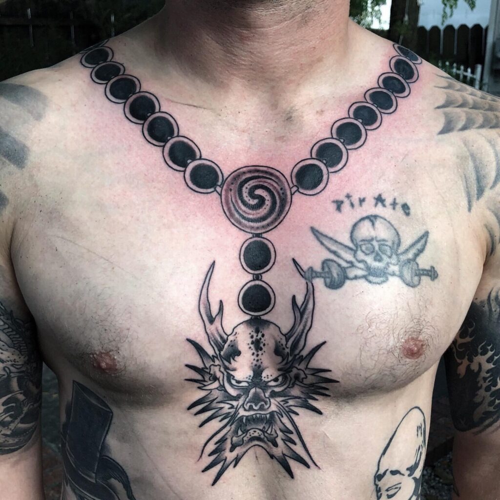 Victorian Lace Necklace Tattoo with Gemstone Accents Tattoo Design