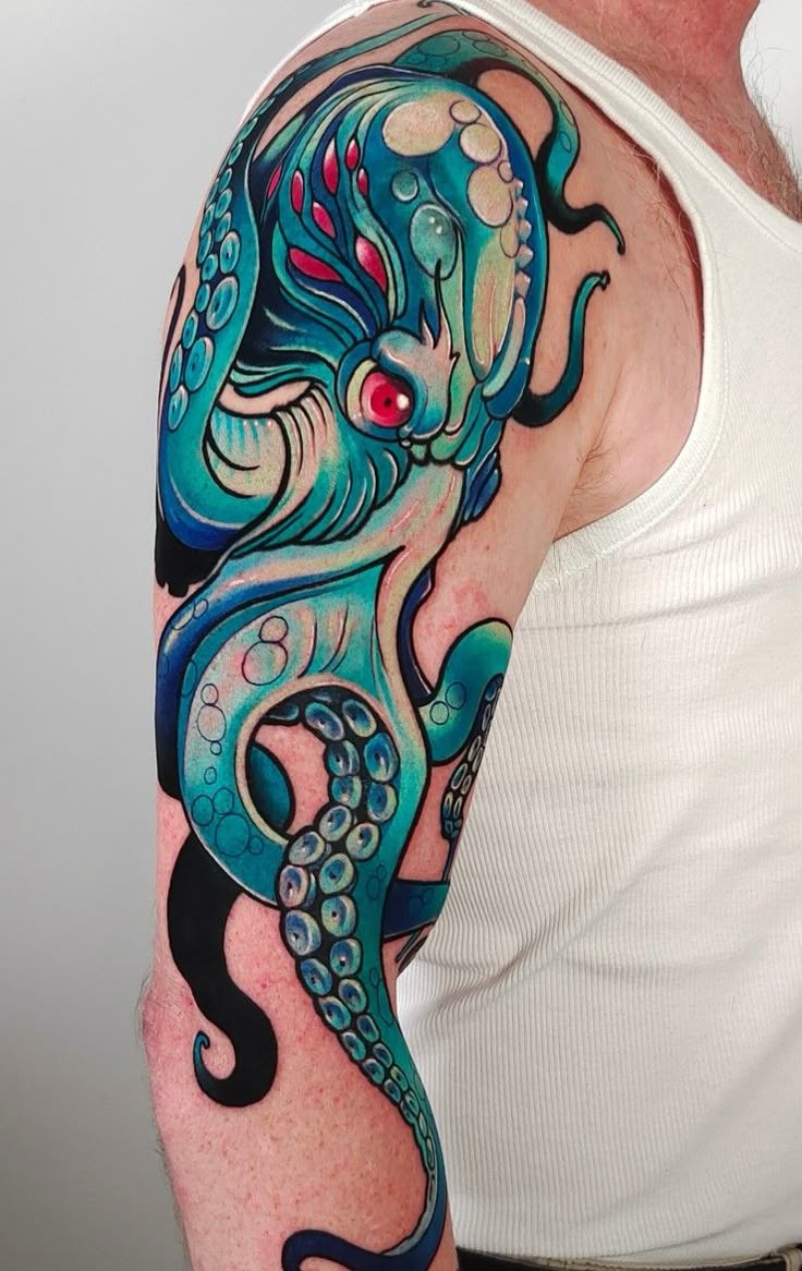 Aquatic Fantasy Octopus Sleeve, a tattoo design rendered in bold.