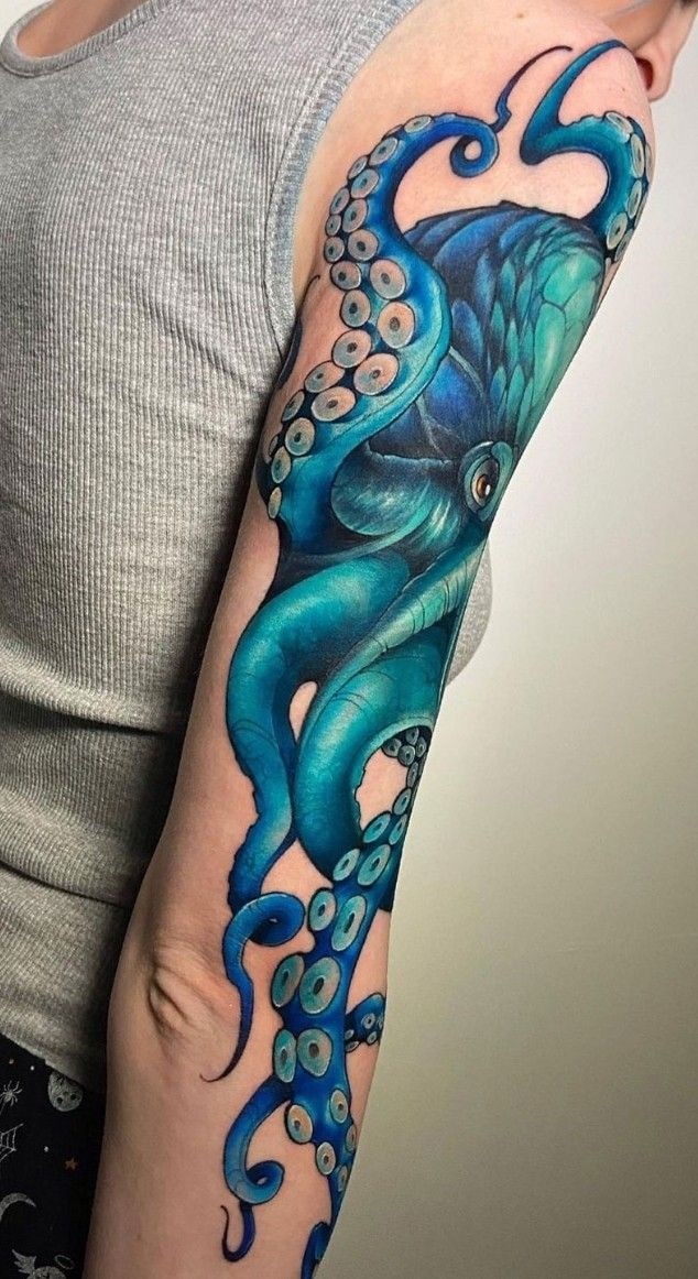 Bold Blue Arm Octopus, a tattoo design rendered in bold.