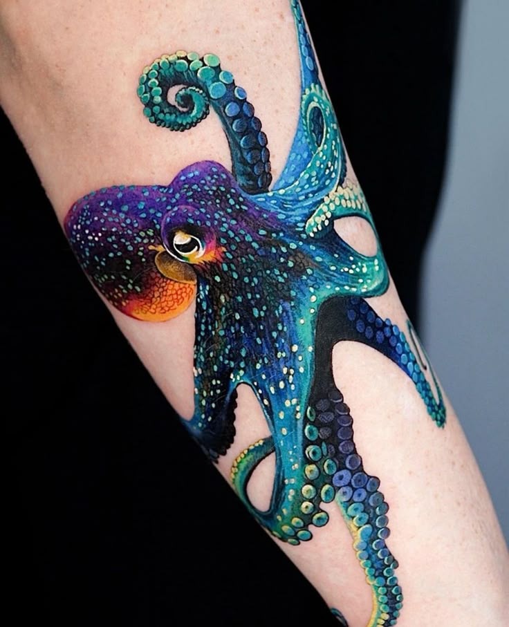 Colorful Octopus Realism Tattoo, a tattoo design rendered in clean detailed linework.