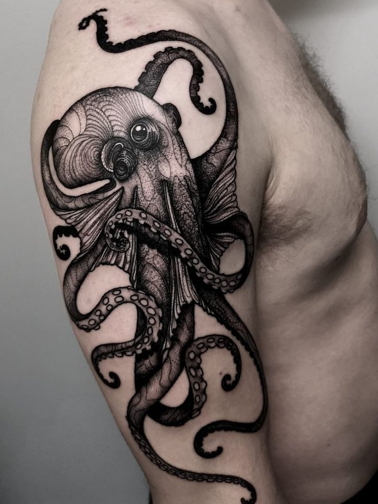 Deep Sea Fine Line Octopus, a tattoo design rendered in clean detailed linework.