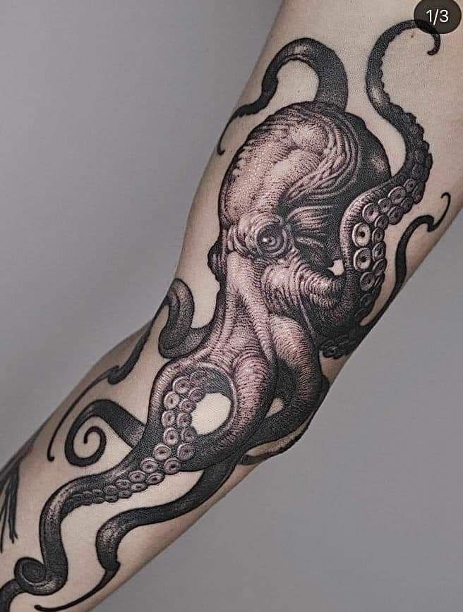 Deep Sea Realism Octopus, a tattoo design rendered in clean detailed linework.