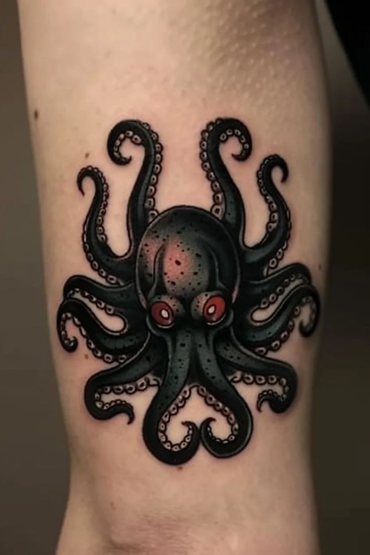 Simple Red-Eyed Octopus, a tattoo design rendered in clean detailed linework.