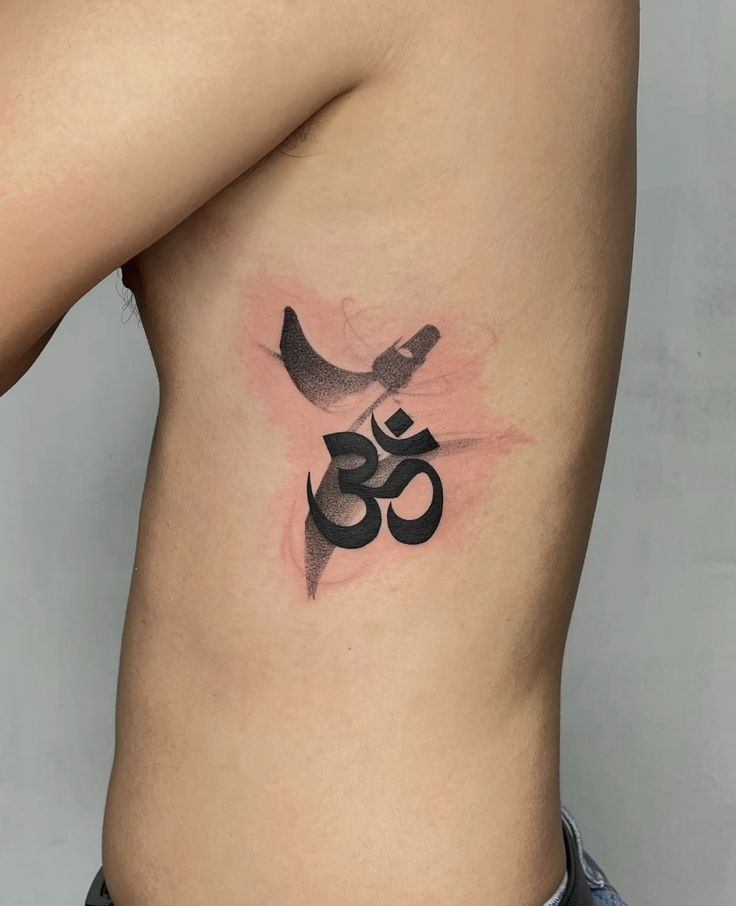 Black-Red Om With Shadow Band Tattoo Design