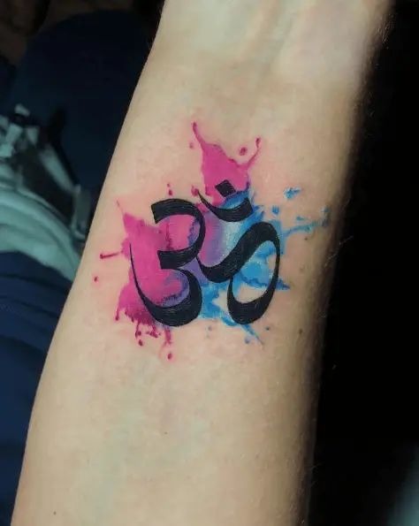 Dotwork Om Across the Hand Tattoo Design