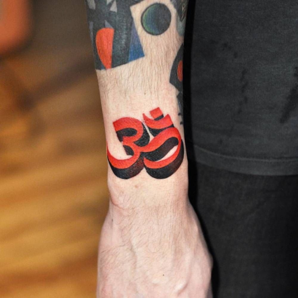 Watercolor Om With Bold Ink Tattoo Design