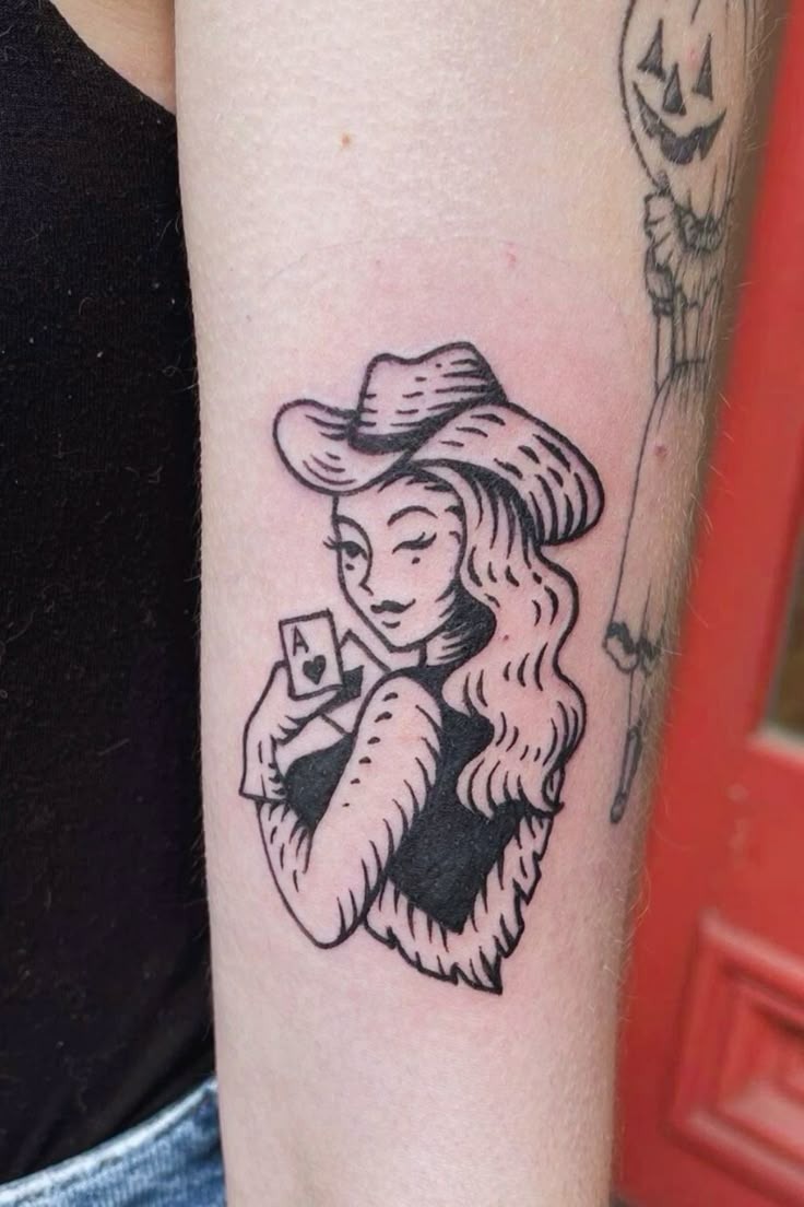 Cowgirl Pin-Up With Lucky Ace Tattoo Design