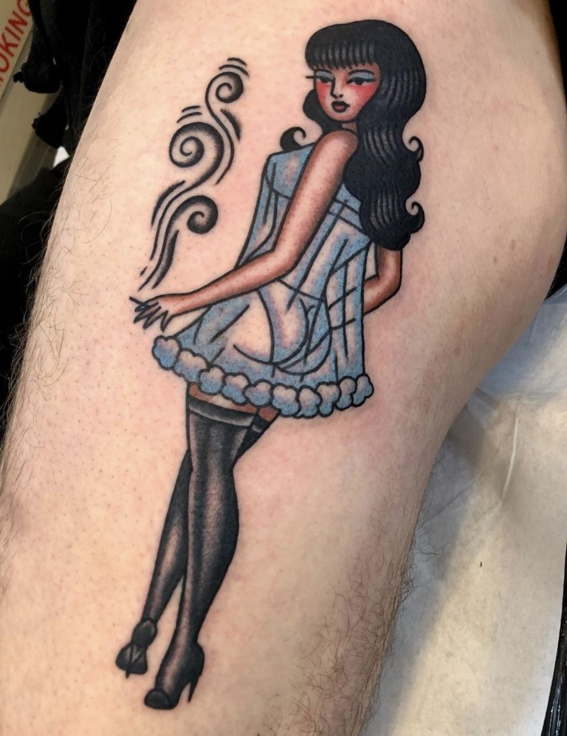 Fine-Line Vintage Swimsuit Pinup Tattoo Design