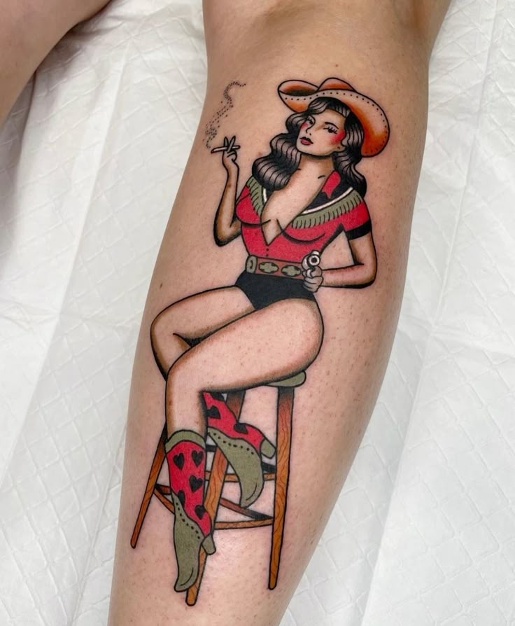 Goth Rocker Pinup with a Bite Tattoo Design